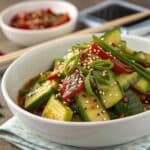 spicy Asian cucumber salad with chili oil and sesame